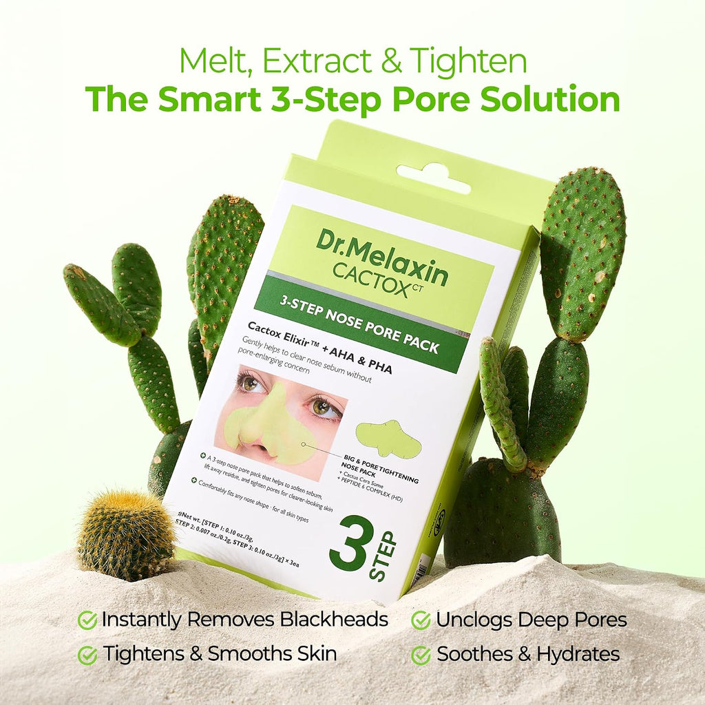 Dr.Melaxin CACTOX 3-STEP NOSE MASK PACK with AHA & PHA for Sebum Softening Pore Tightening Skin Repair 3-Step Nose Pore Pack
